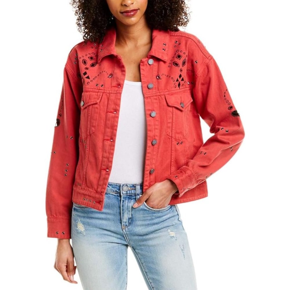 Blank NYC Back Trolling Red Western Denim Jacket